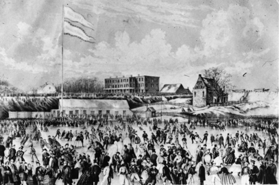 BASE-BALL ON SKATES WASHINGTON PARK BROOKLYN SPORTS SPECTATORS 1884 BASEBALL 